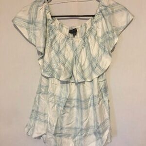 Sanctuary Small Blue Plaid Rayon Off The Shoulder Blouse